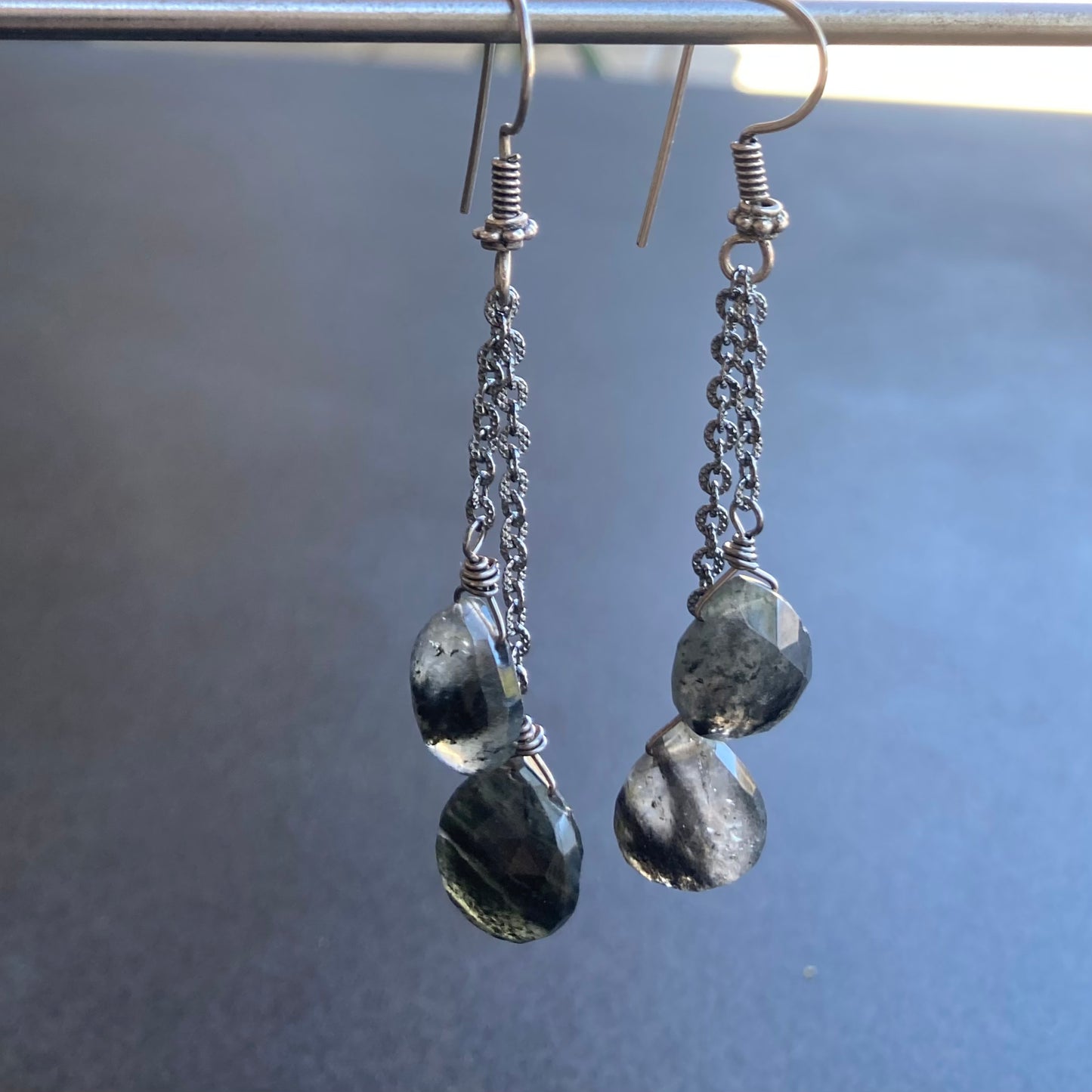 Black Rutilated Quartz & Sterling Silver Tassel Earrings