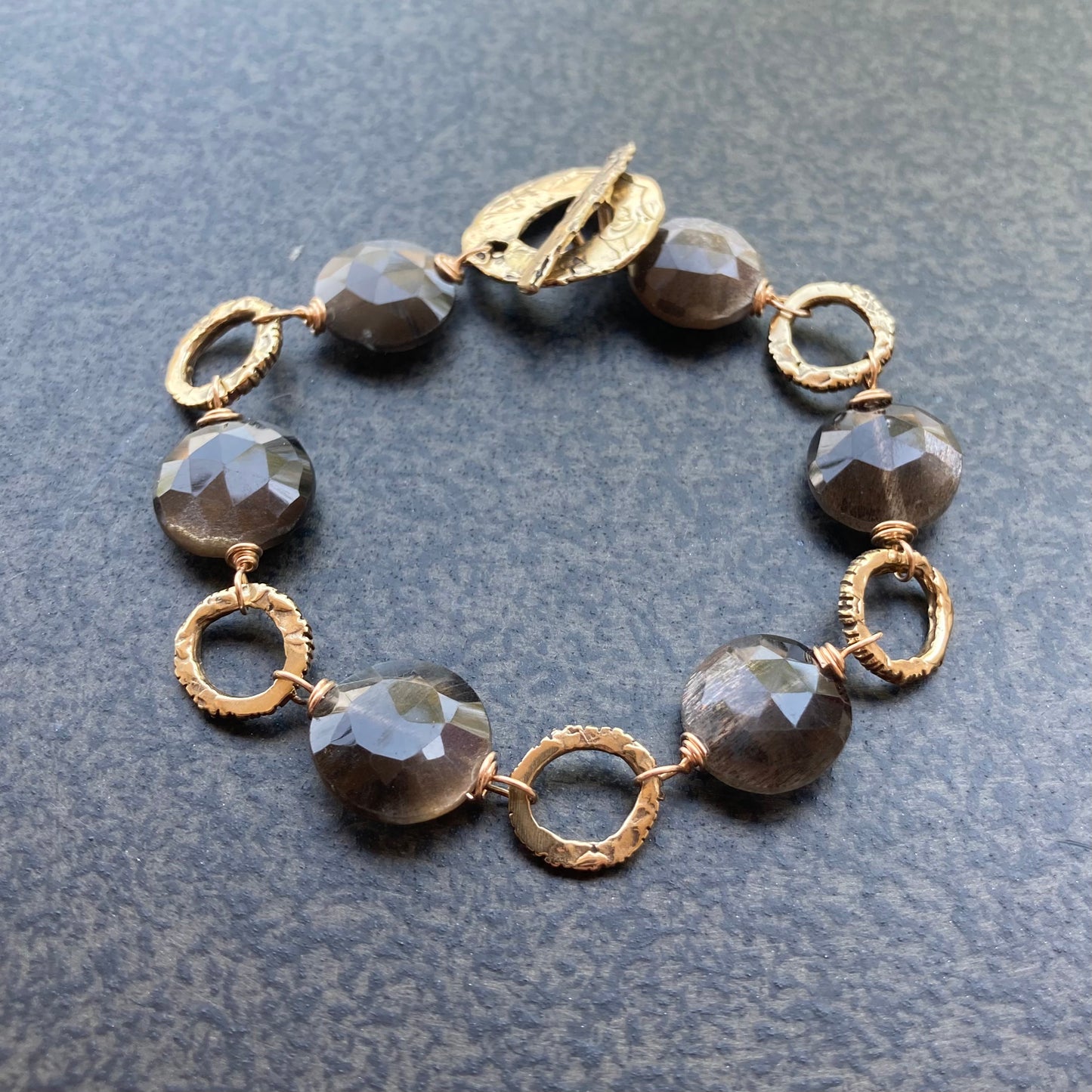Black Moonstone & Bronze Bracelet