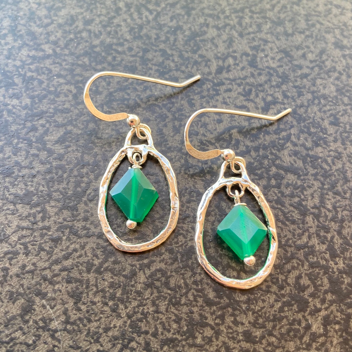 Green Onyx & Sterling Silver Hoop Earrings