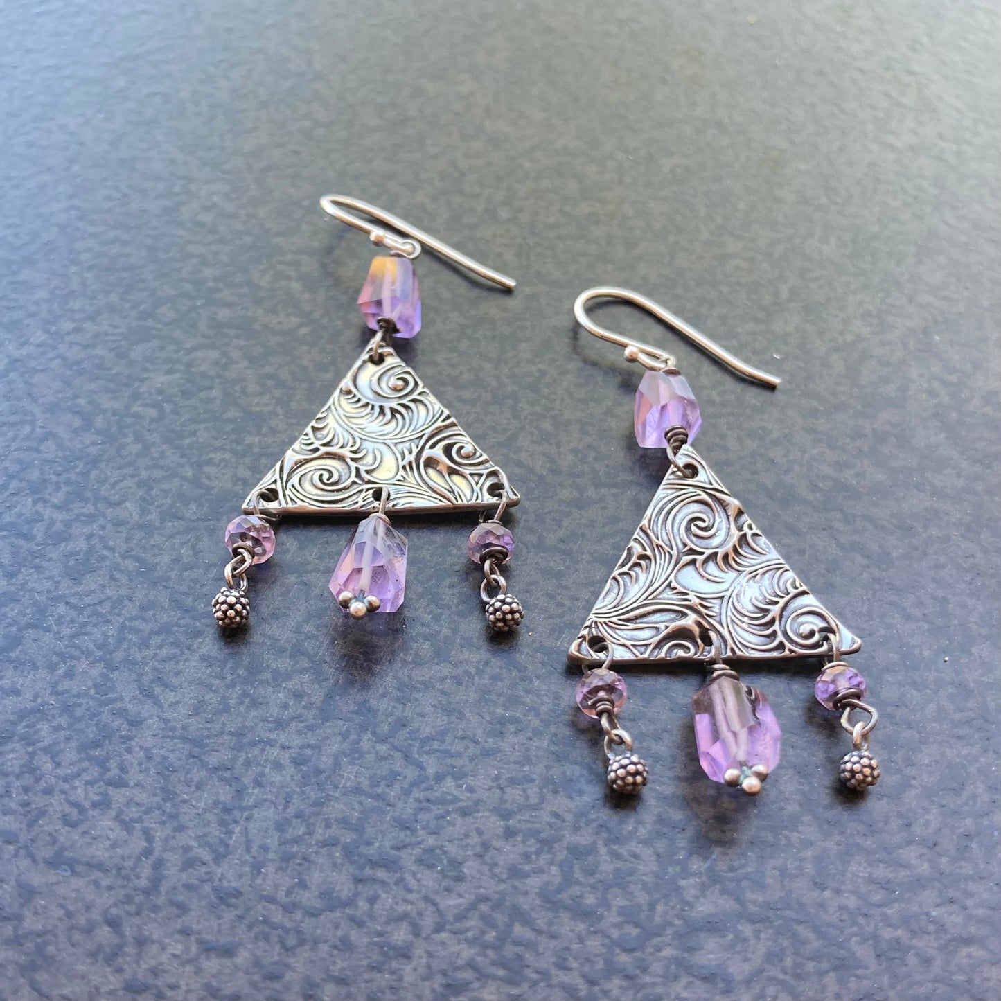 Pink Amethyst & Sterling Silver Trinity Earrings