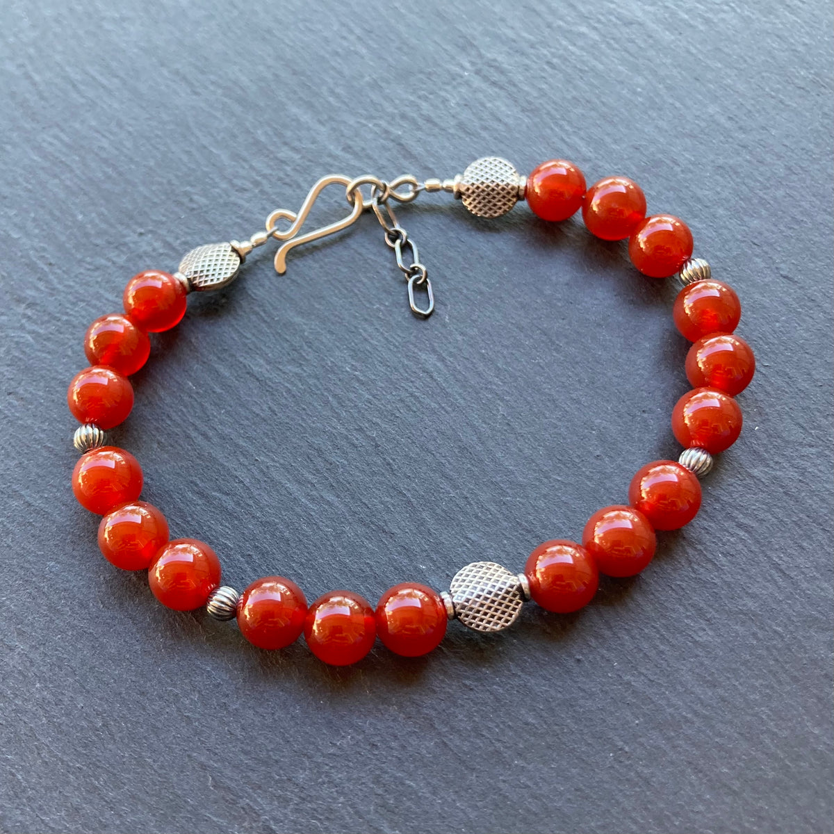 Men’s/Unisex Carnelian & Sterling Silver Bracelet