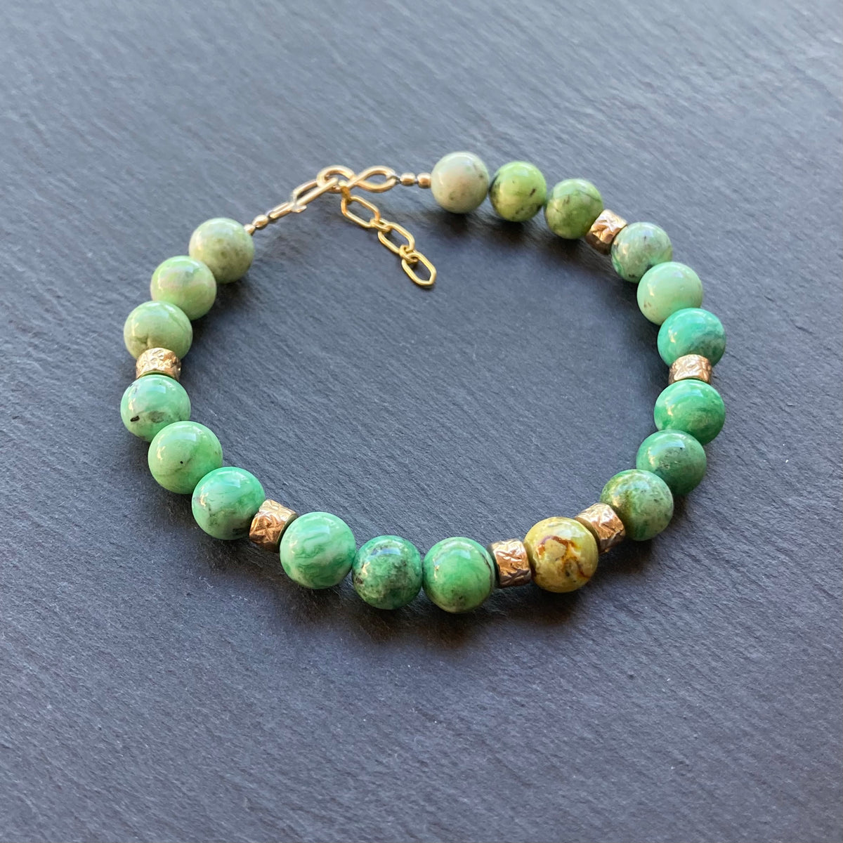 Men’s/Unisex Variscite, Bronze & Gold Bracelet