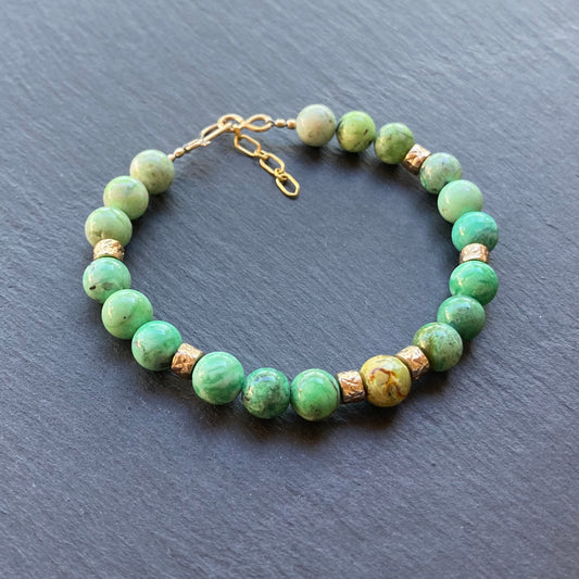 Men’s/Unisex Variscite, Bronze & Gold Bracelet