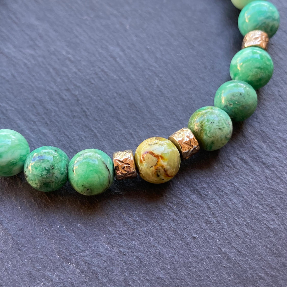 Men’s/Unisex Variscite, Bronze & Gold Bracelet