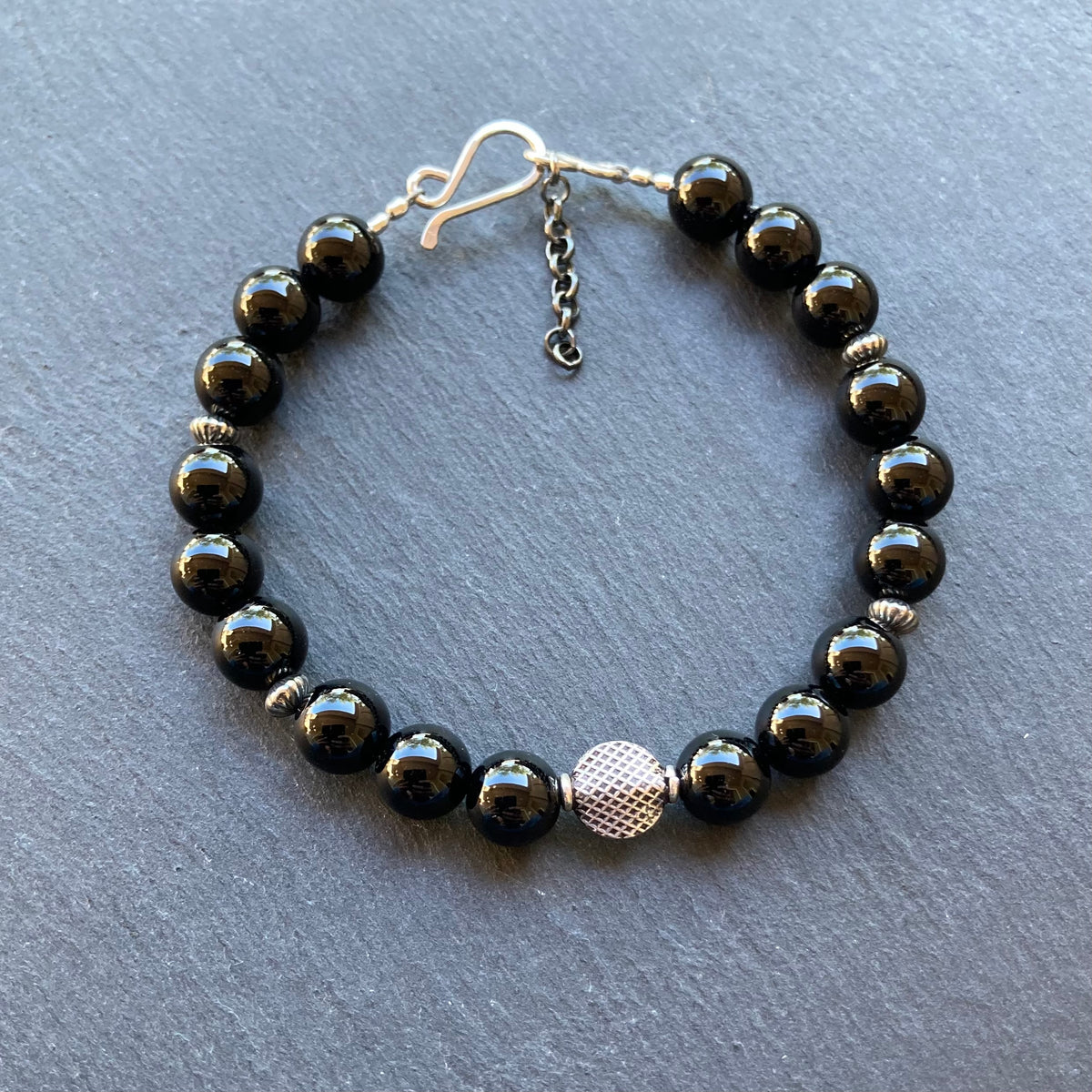 Men’s/Unisex Black Onyx & Sterling Silver Bracelet