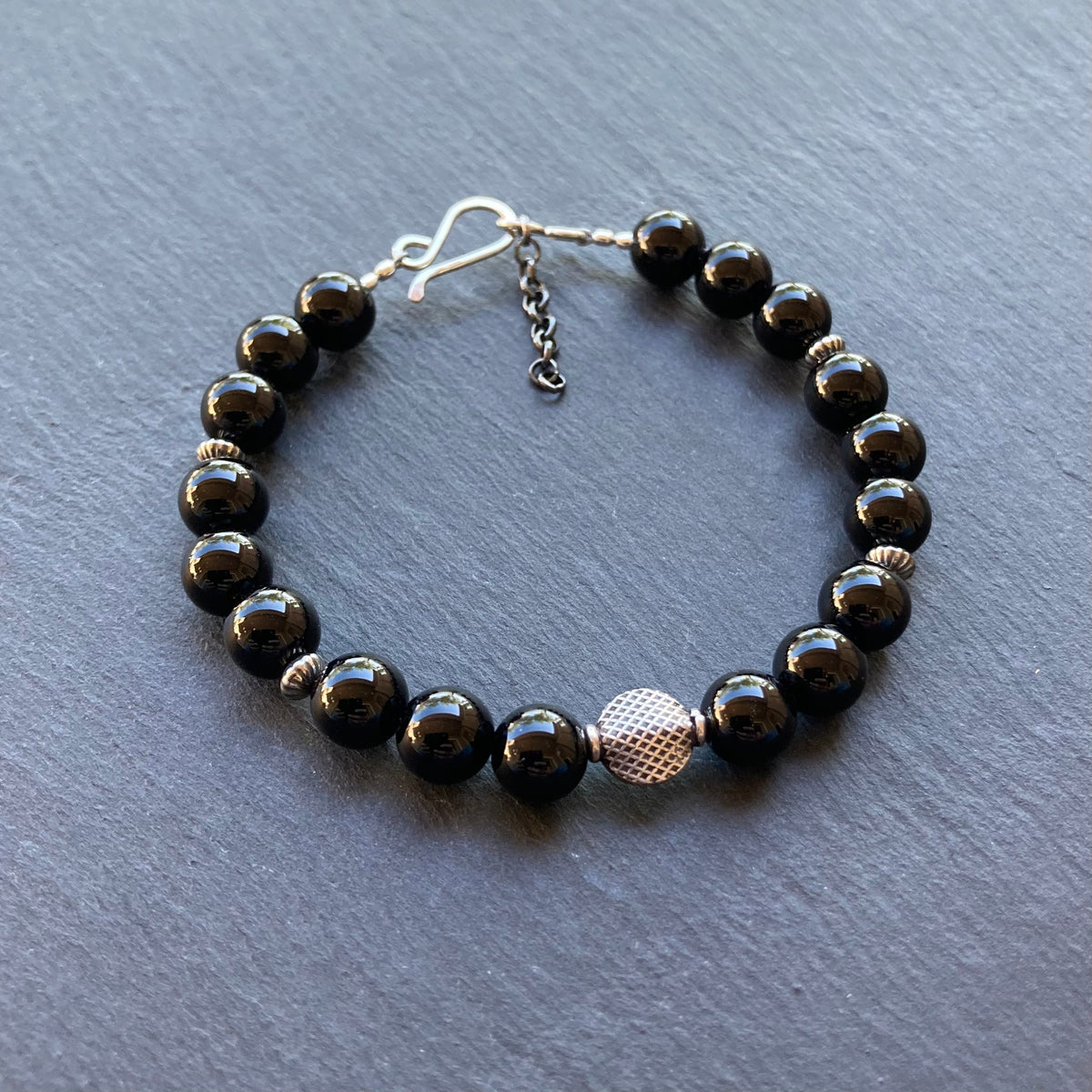 Men’s/Unisex Black Onyx & Sterling Silver Bracelet