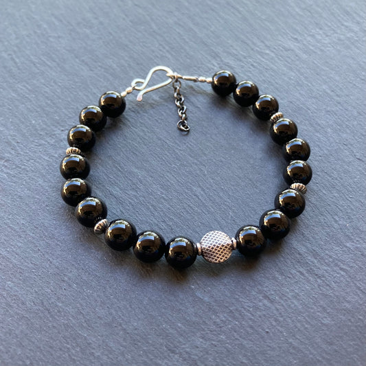 Men’s/Unisex Black Onyx & Sterling Silver Bracelet