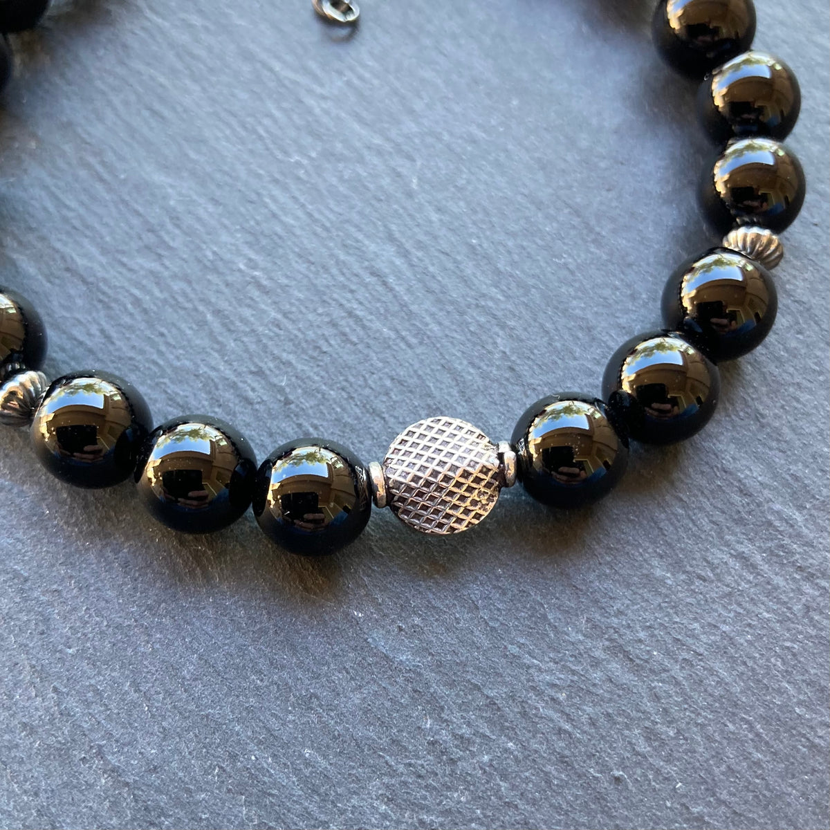Men’s/Unisex Black Onyx & Sterling Silver Bracelet
