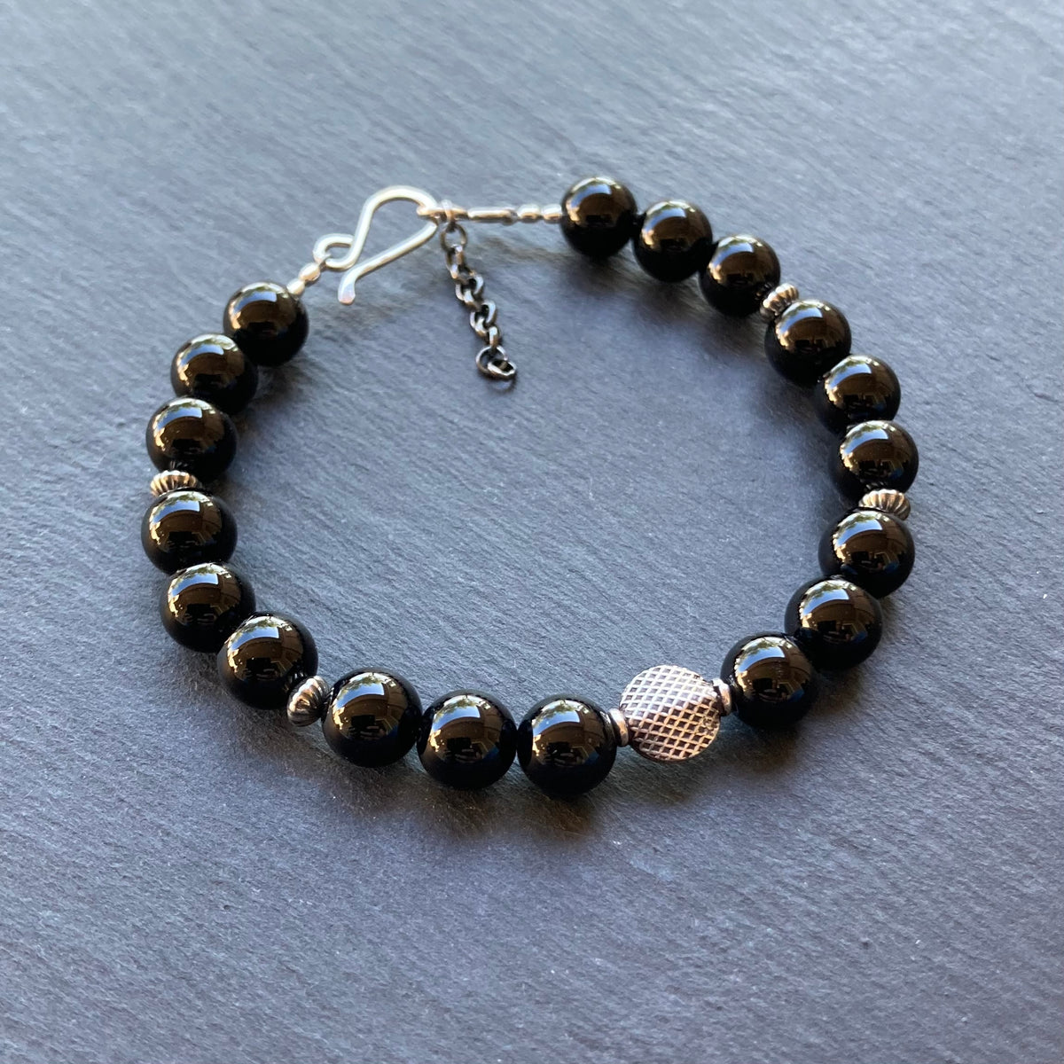 Men’s/Unisex Black Onyx & Sterling Silver Bracelet