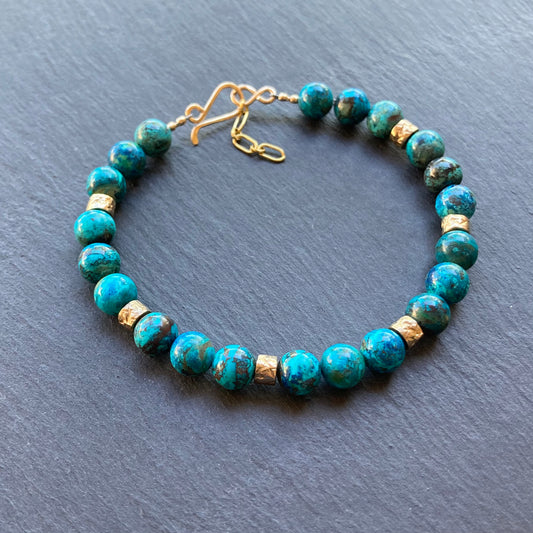 Men’s/Unisex Shattuckite, Bronze & Gold Bracelet