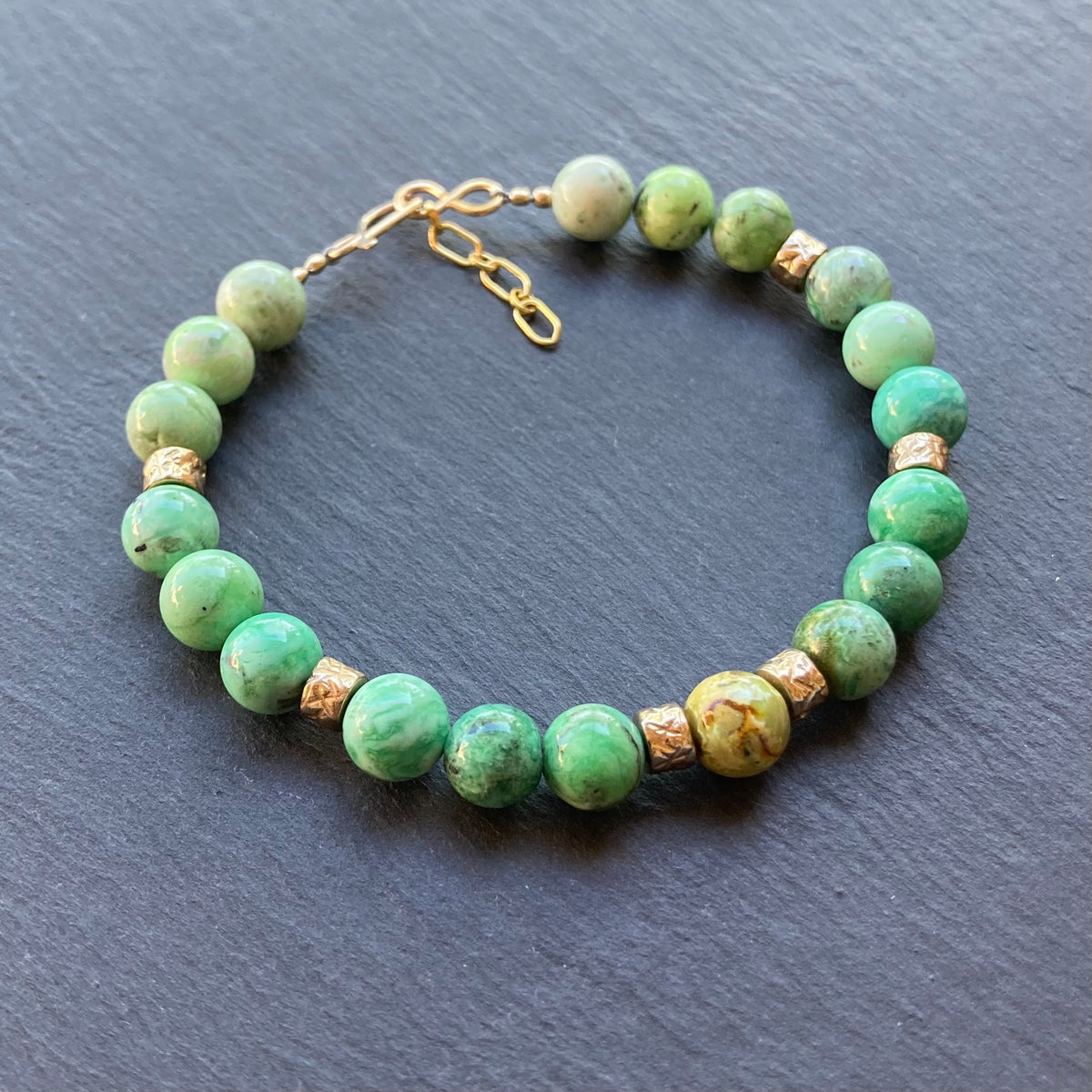 Men’s/Unisex Variscite, Bronze & Gold Bracelet