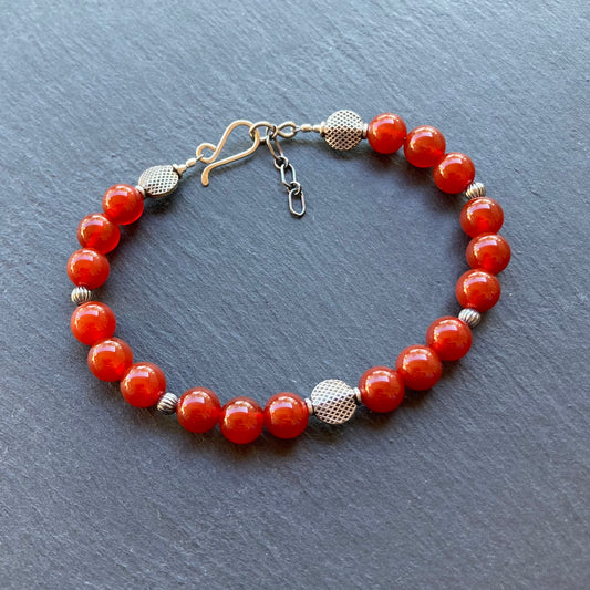 Men’s/Unisex Carnelian & Sterling Silver Bracelet