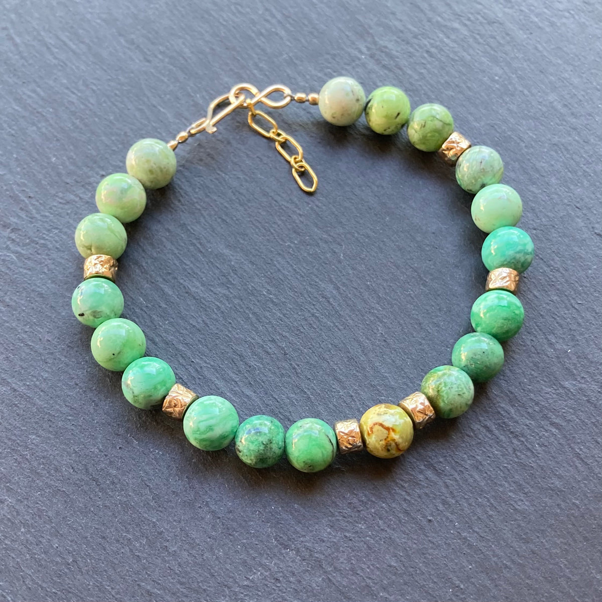 Men’s/Unisex Variscite, Bronze & Gold Bracelet