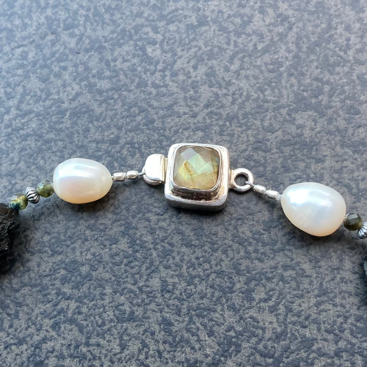 Raw Black Tourmaline, Freshwater Pearl & Sterling Silver Protection Collar