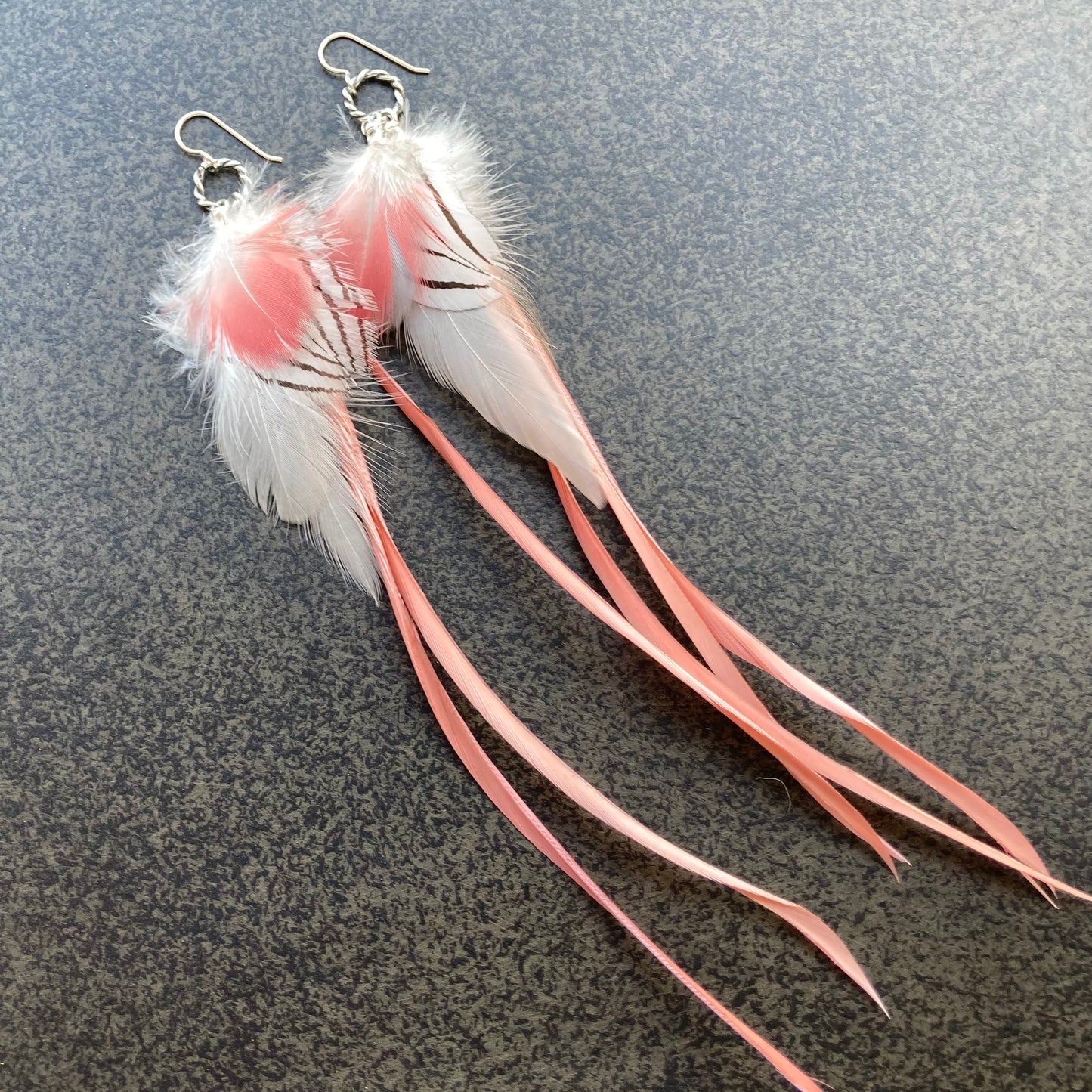 Pink Feather & Sterling Silver Earrings