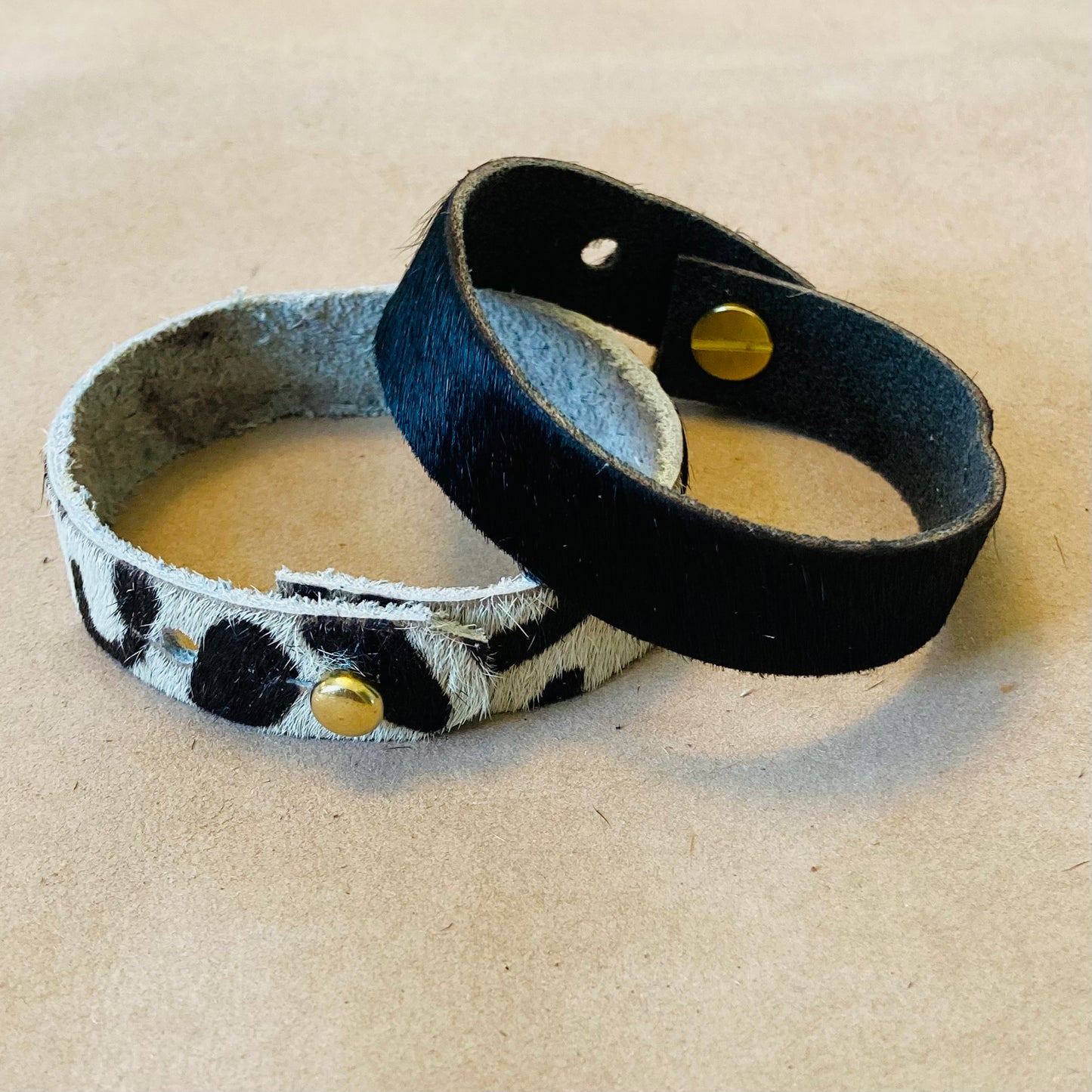 Black & White Hair on Hide Leather Cuff 16mm