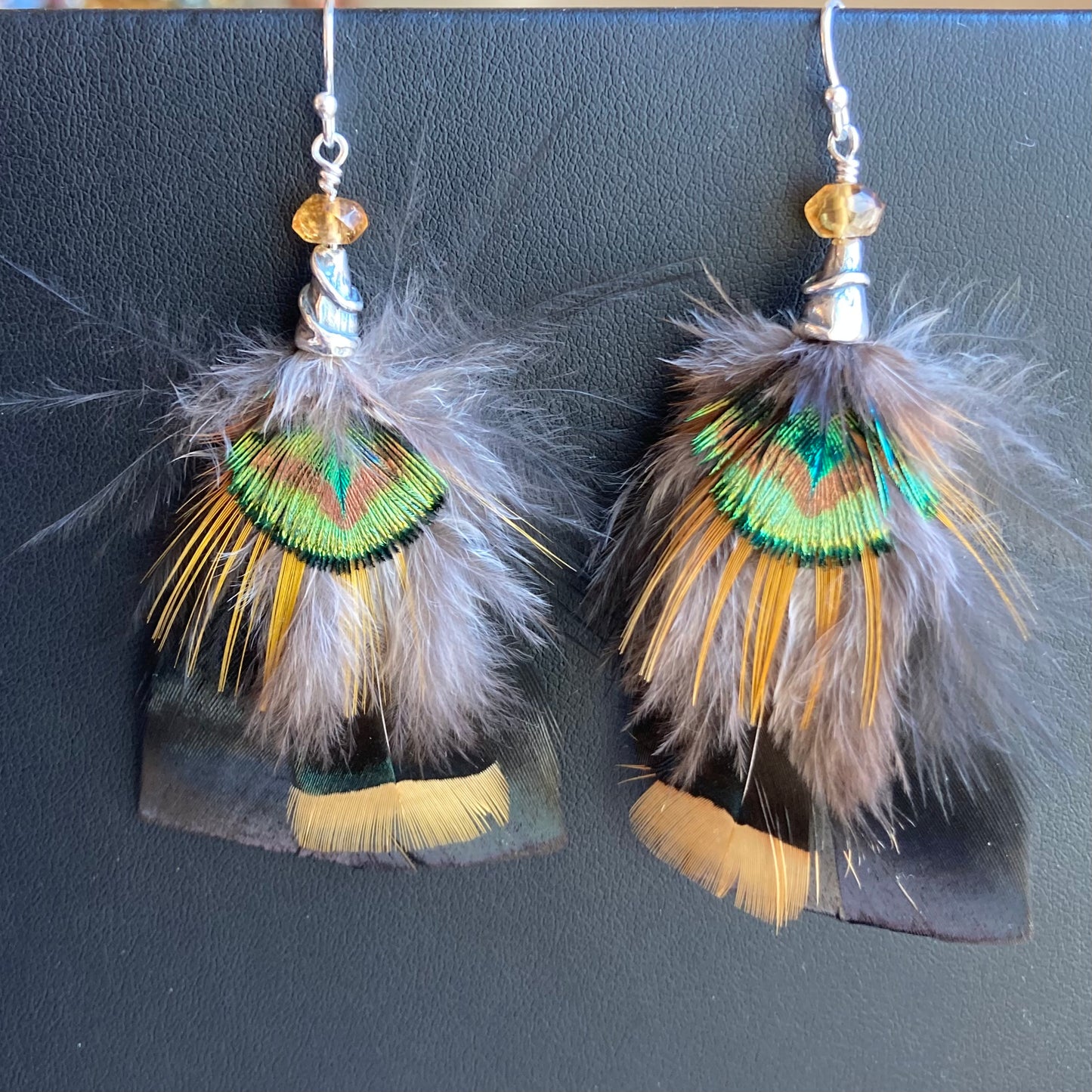 Feather, Citrine & Sterling Silver Earrings