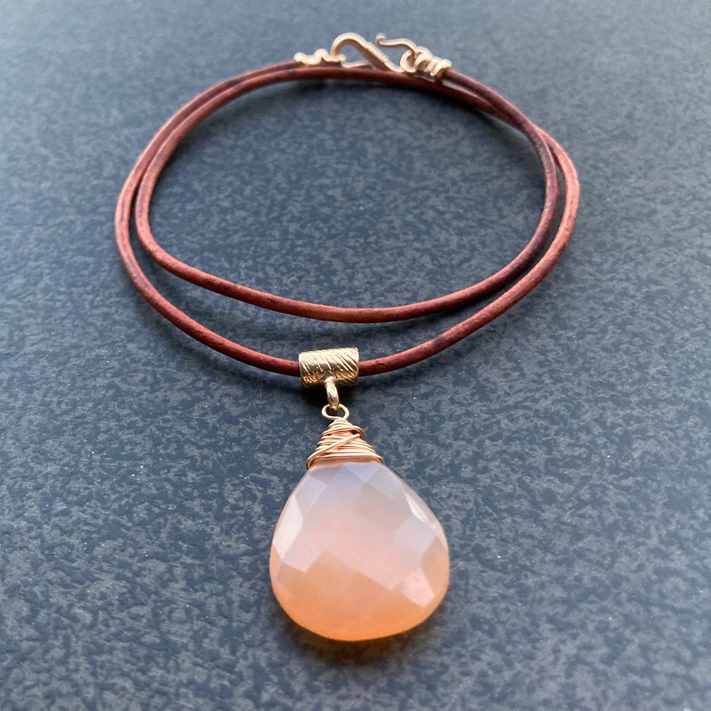 Natural Chalcedony & Bronze Leather Choker