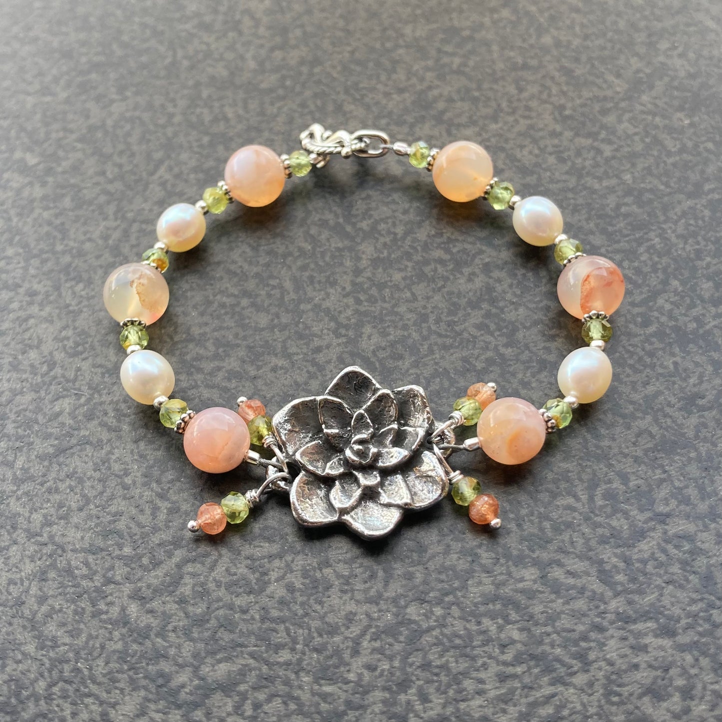 Freshwater Pearl & Sakura Agate Azalea Bracelet