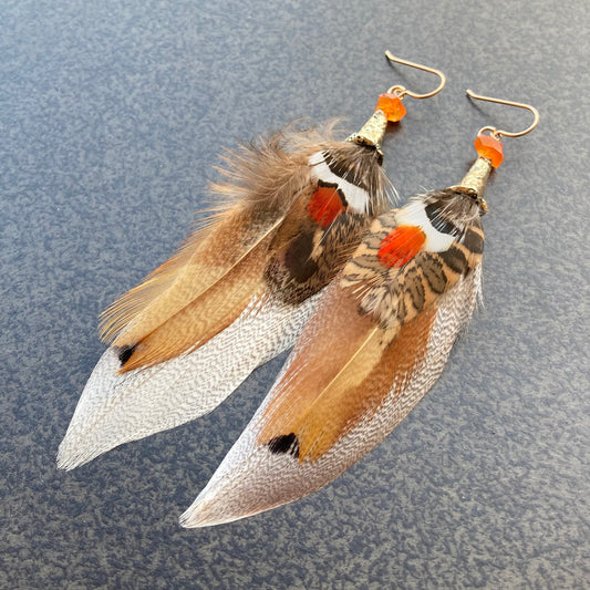 Feather, Carnelian & Bronze Earrings