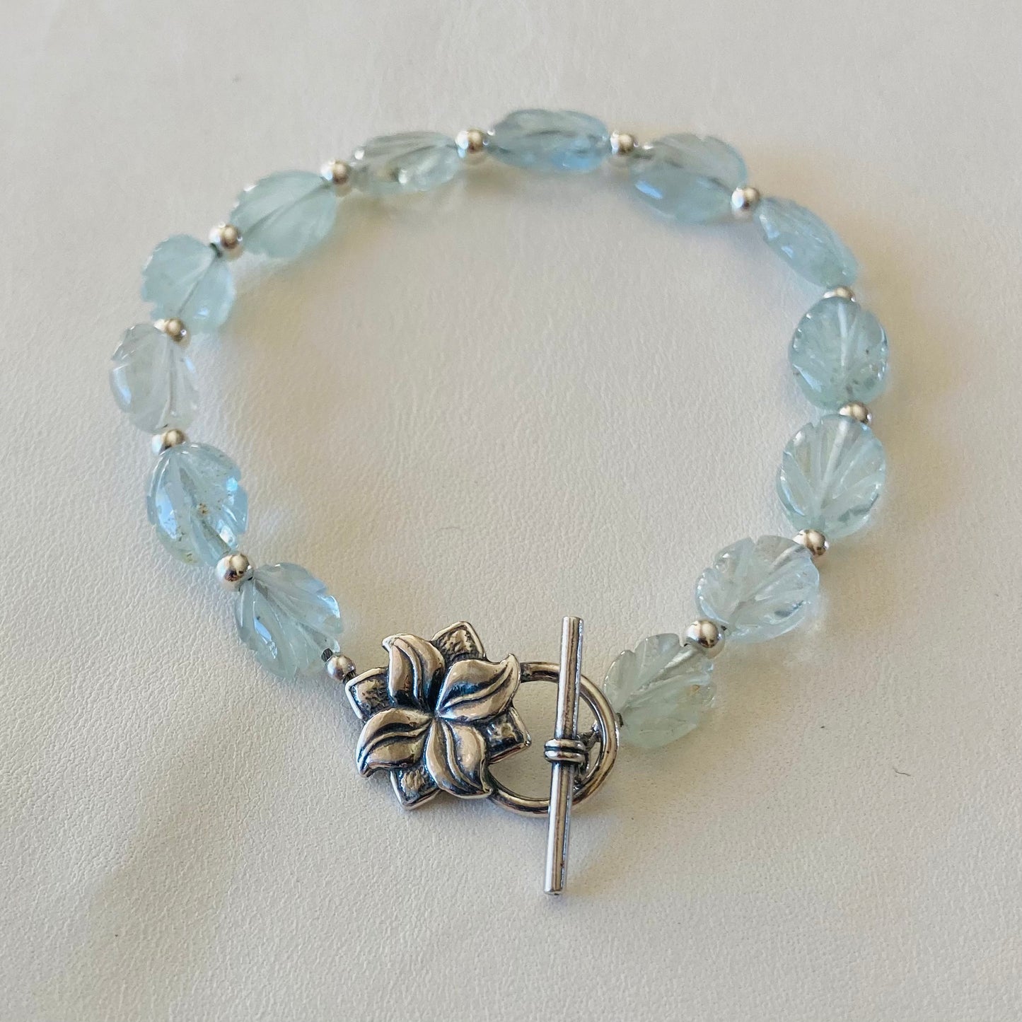 Aquamarine & Sterling Silver Botanical Bracelet