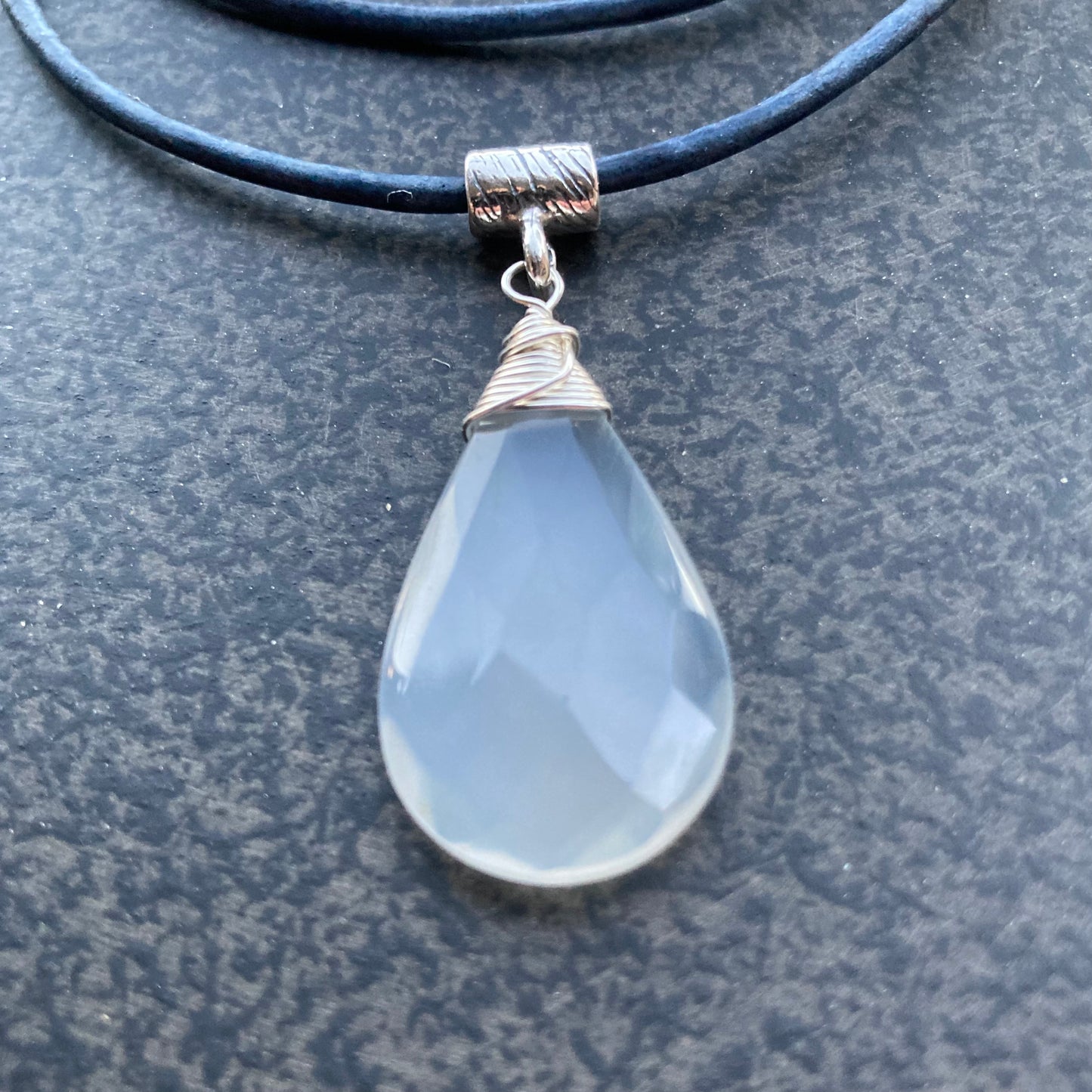 Gray Chalcedony & Sterling Silver Leather Choker