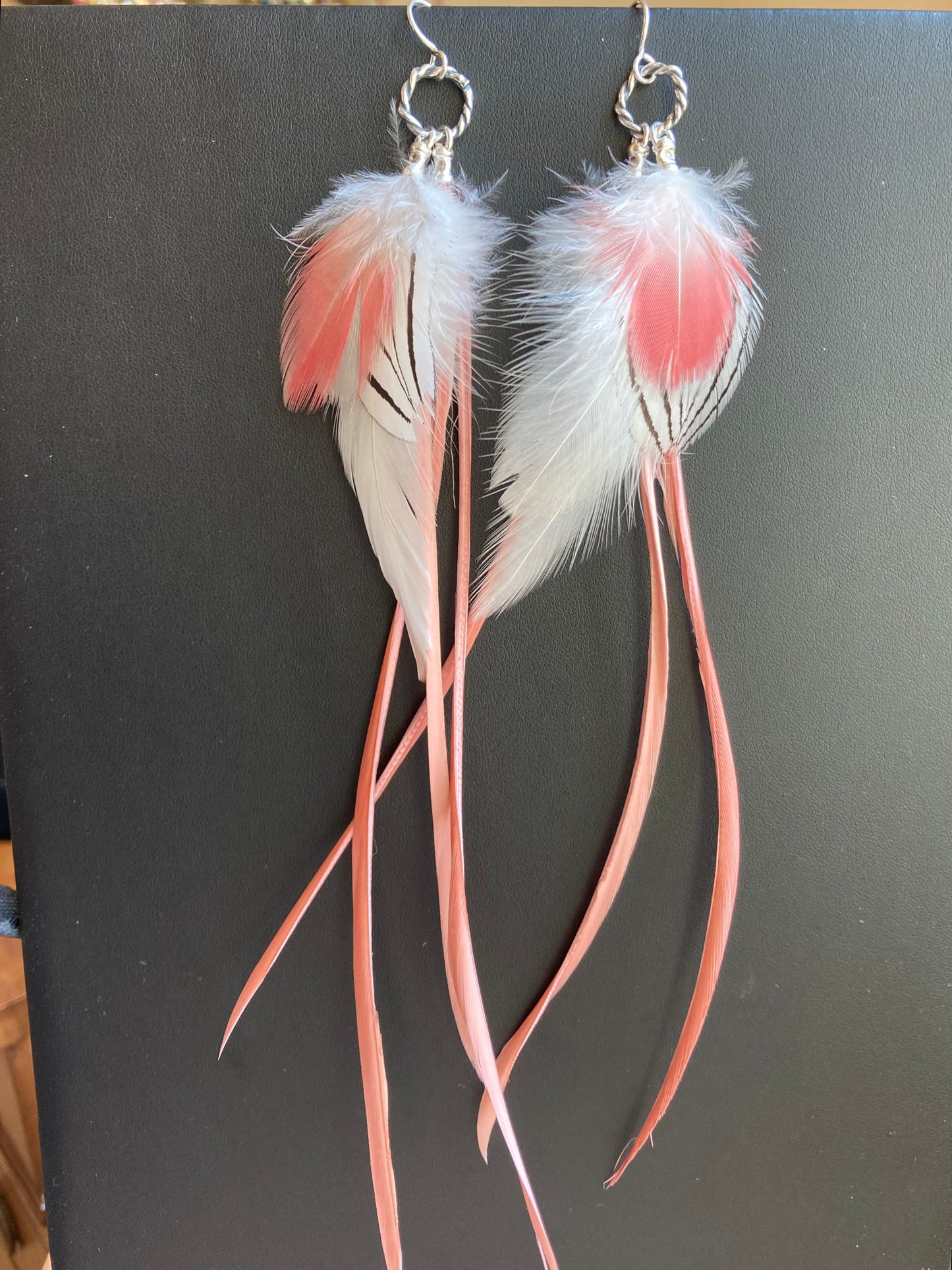 Pink Feather & Sterling Silver Earrings