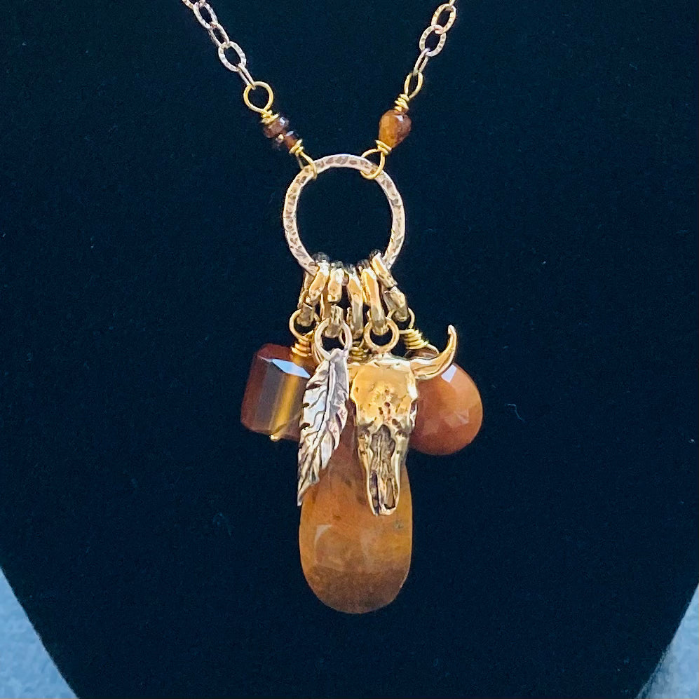 Golden Mookaite Multi Gemstone & Mixed Metal Charm Necklace