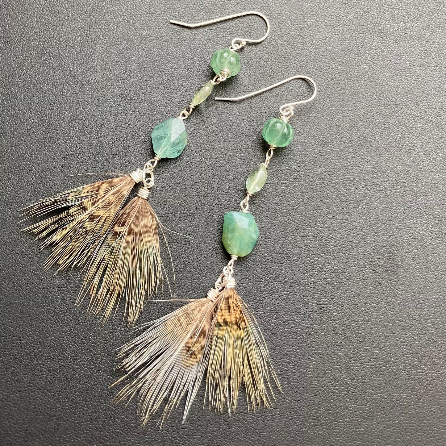 Feather, Multi Gemstone & Sterling Silver Earrings
