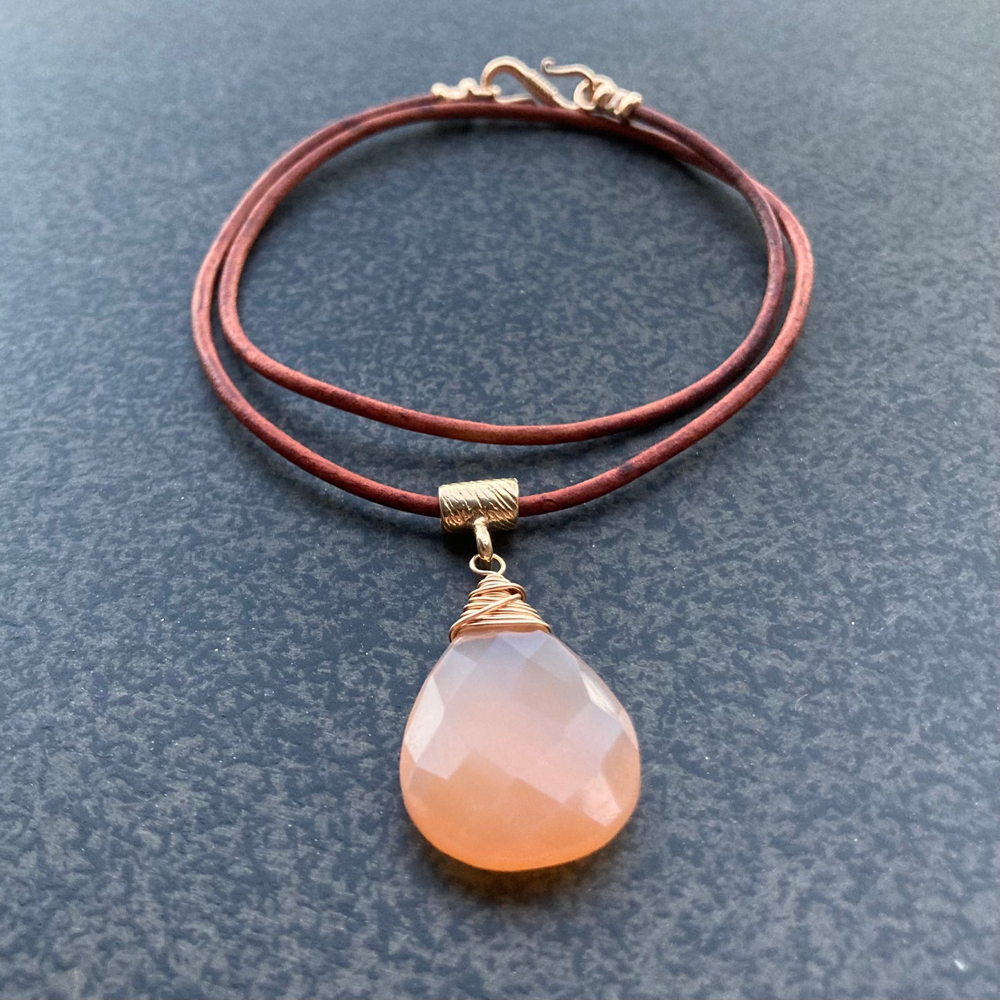 Natural Chalcedony & Bronze Leather Choker