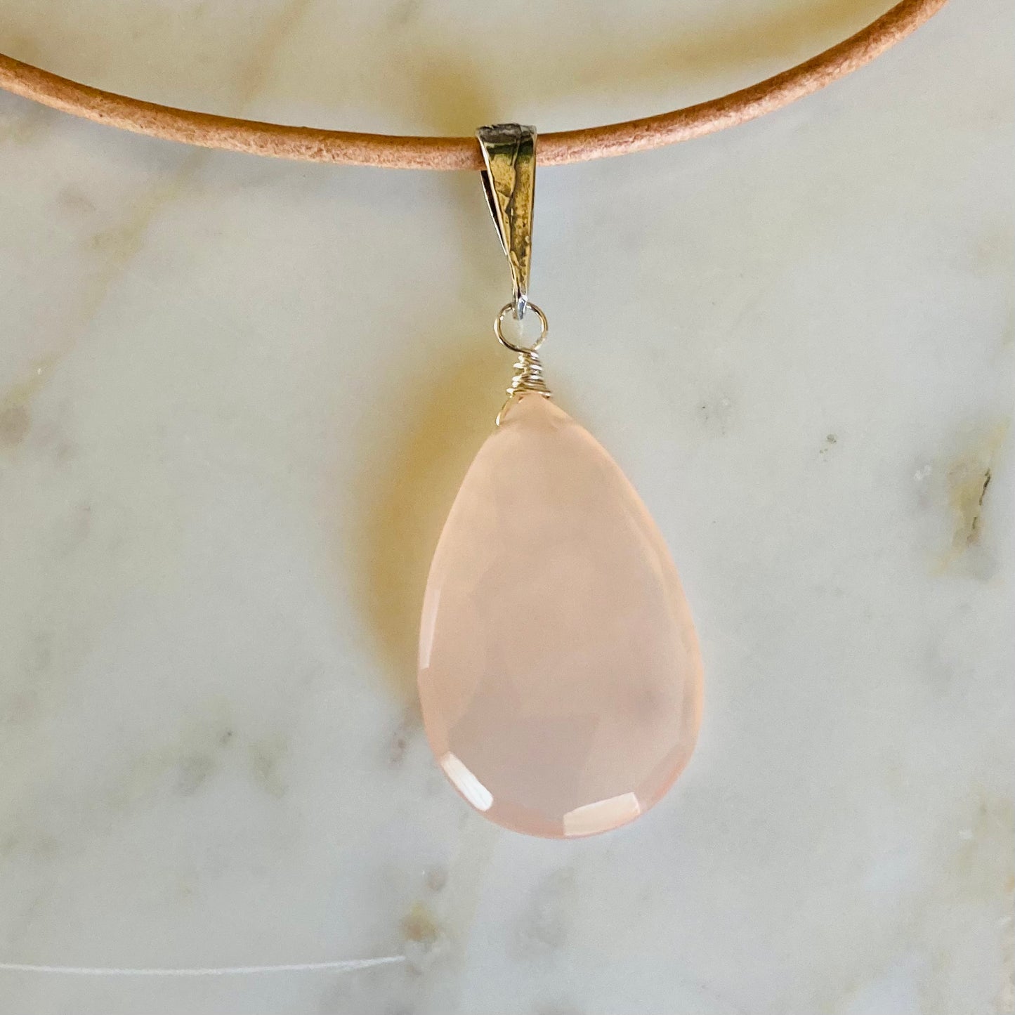 Pink Chalcedony & Sterling Silver Leather Choker