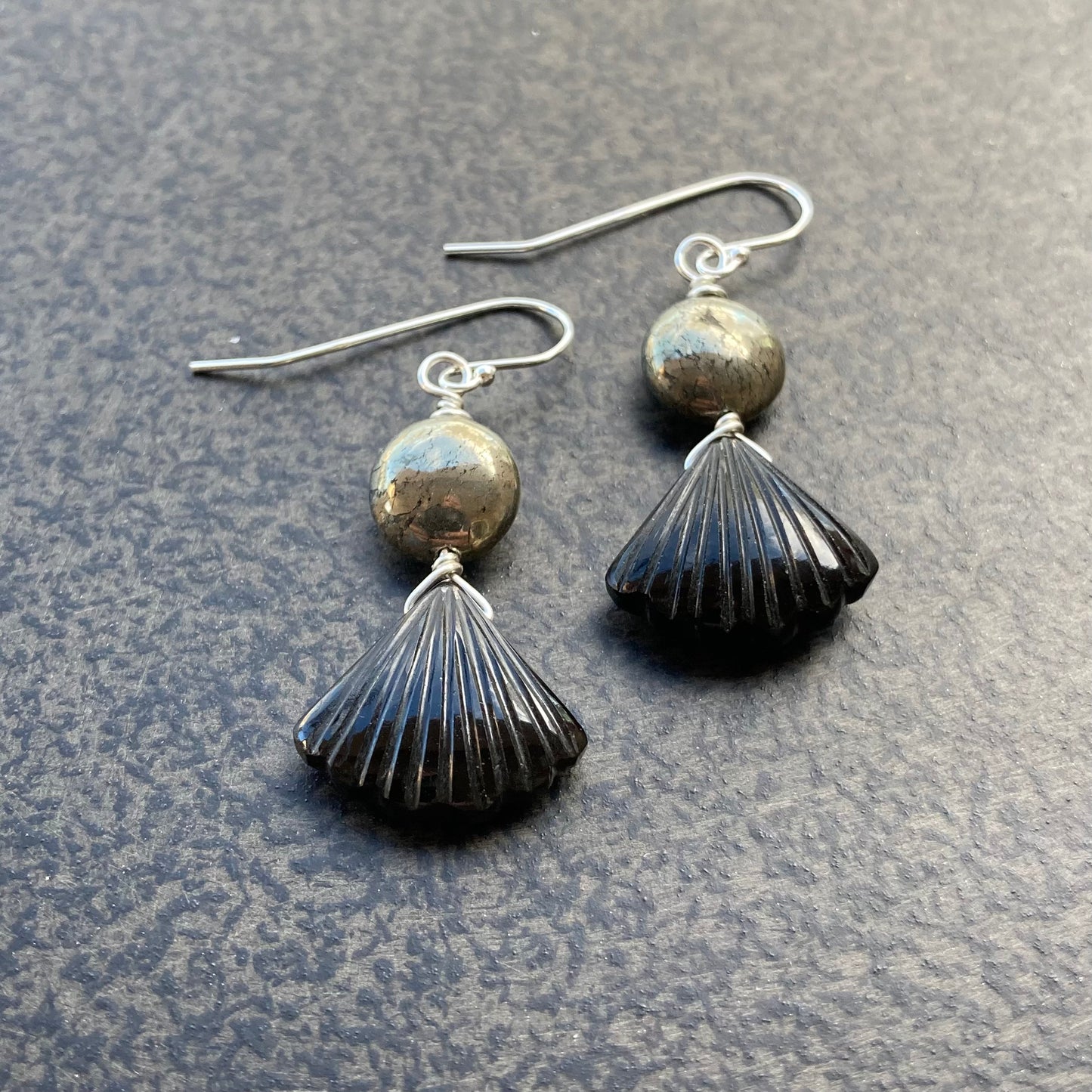 Black Onyx, Pyrite & Sterling Silver Earrings