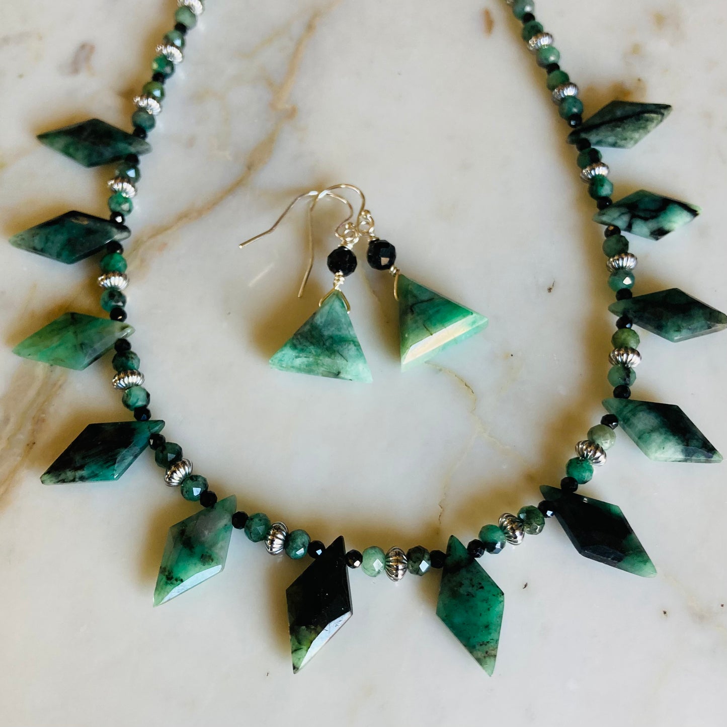 Natural Emerald & Black Tourmaline Earrings