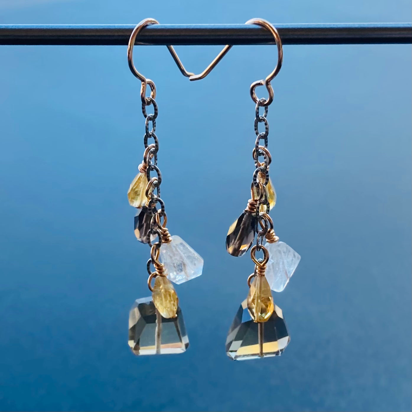 Multi Gemstone & Mixed Metal Cascade Earrings