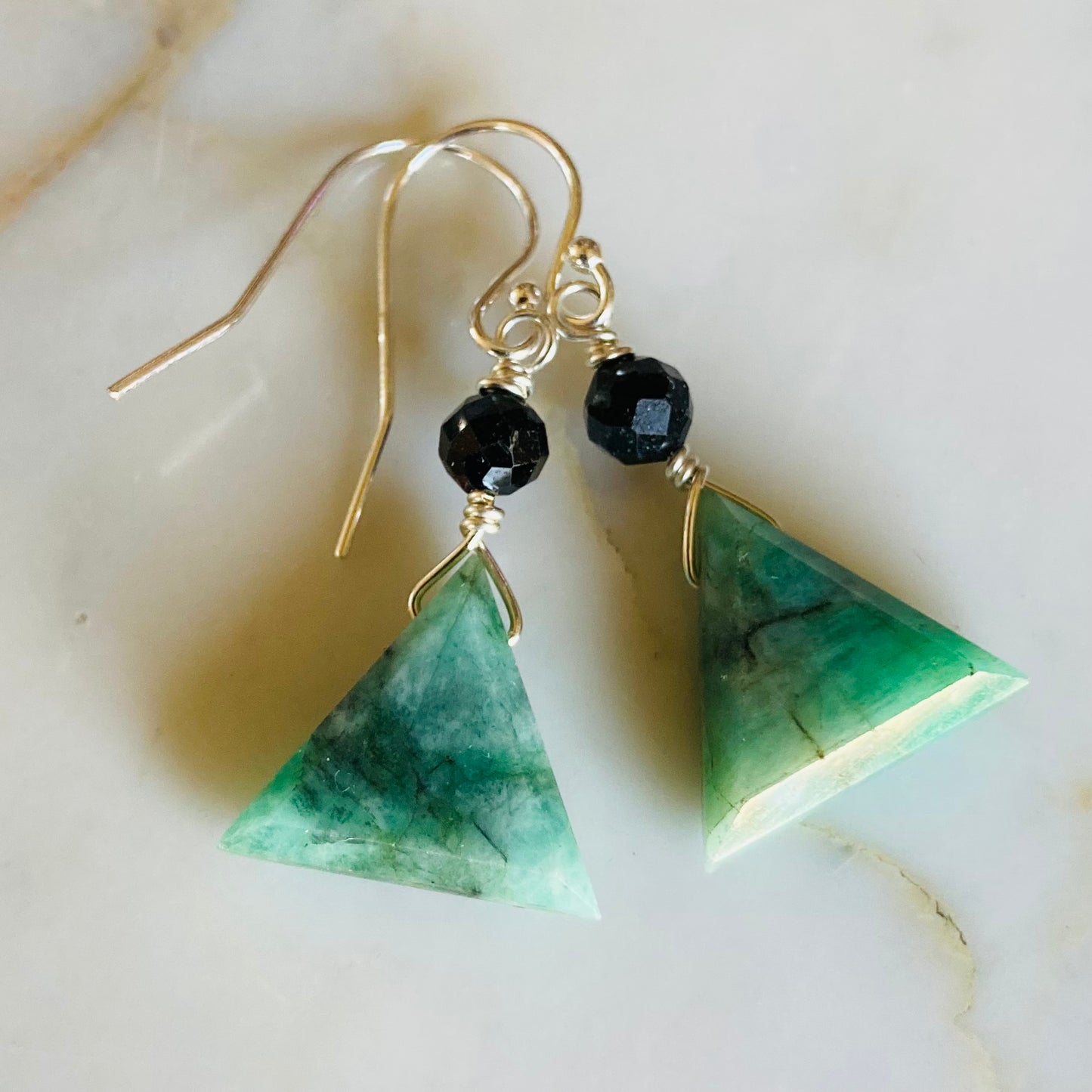 Natural Emerald & Black Tourmaline Earrings