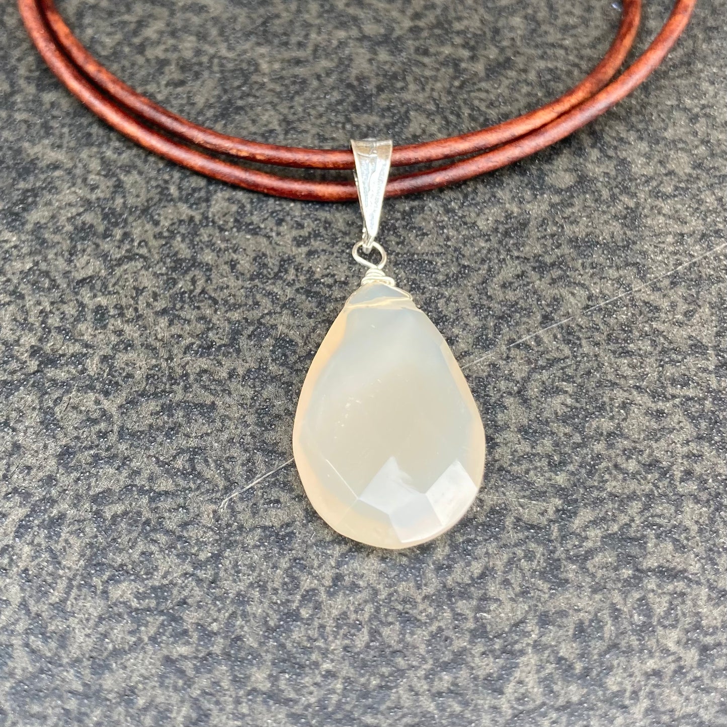 Natural Chalcedony & Sterling Silver Leather Choker
