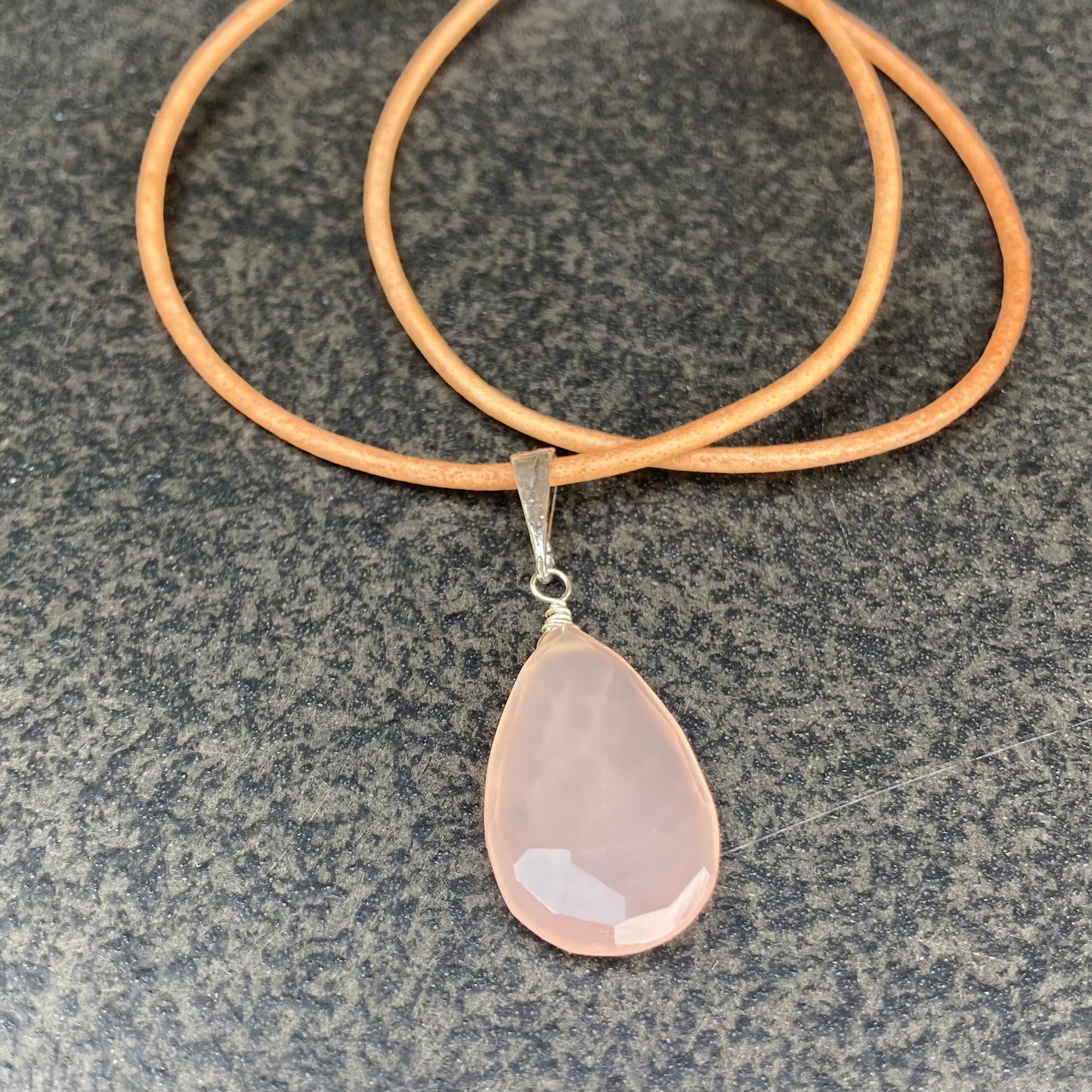 Pink Chalcedony & Sterling Silver Leather Choker