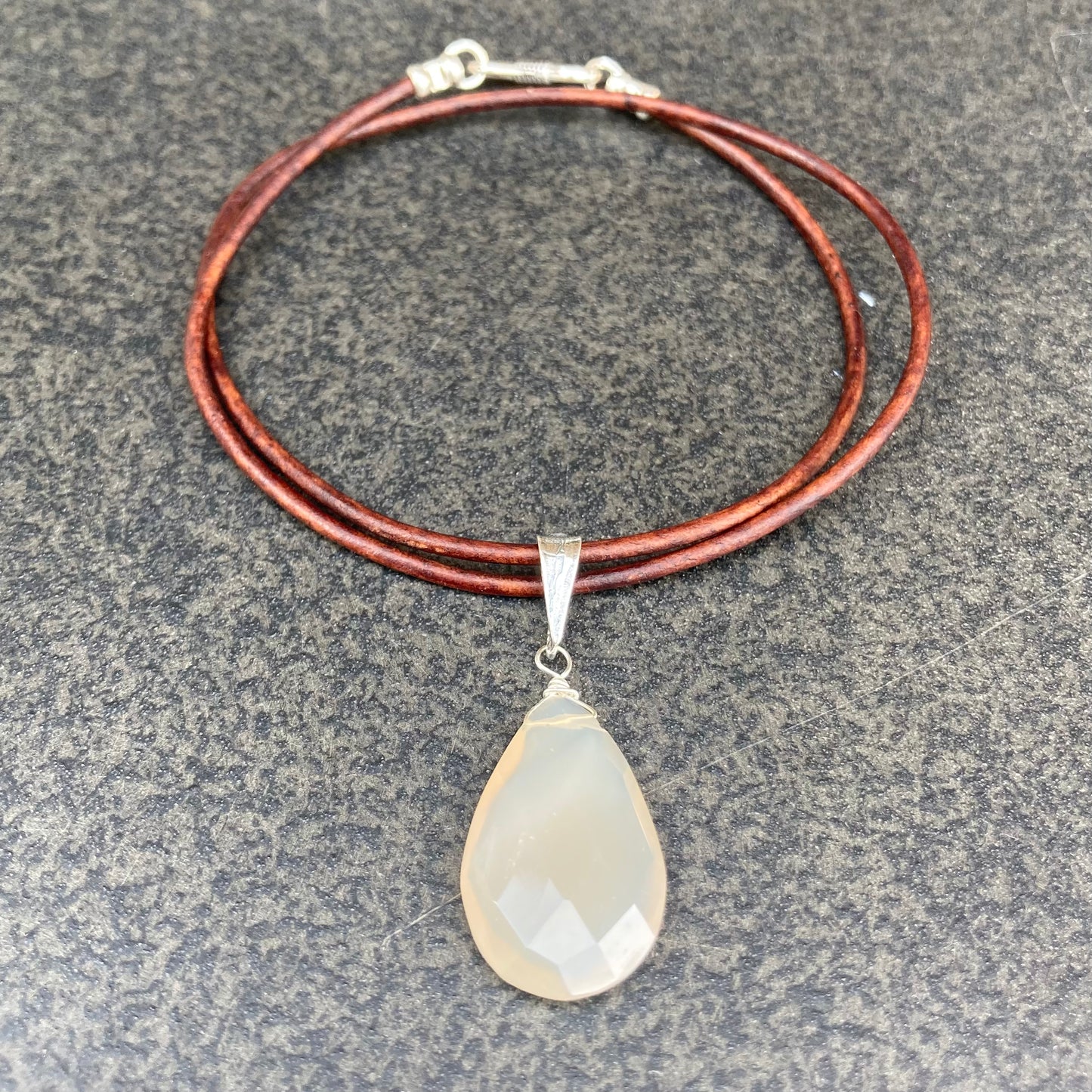 Natural Chalcedony & Sterling Silver Leather Choker