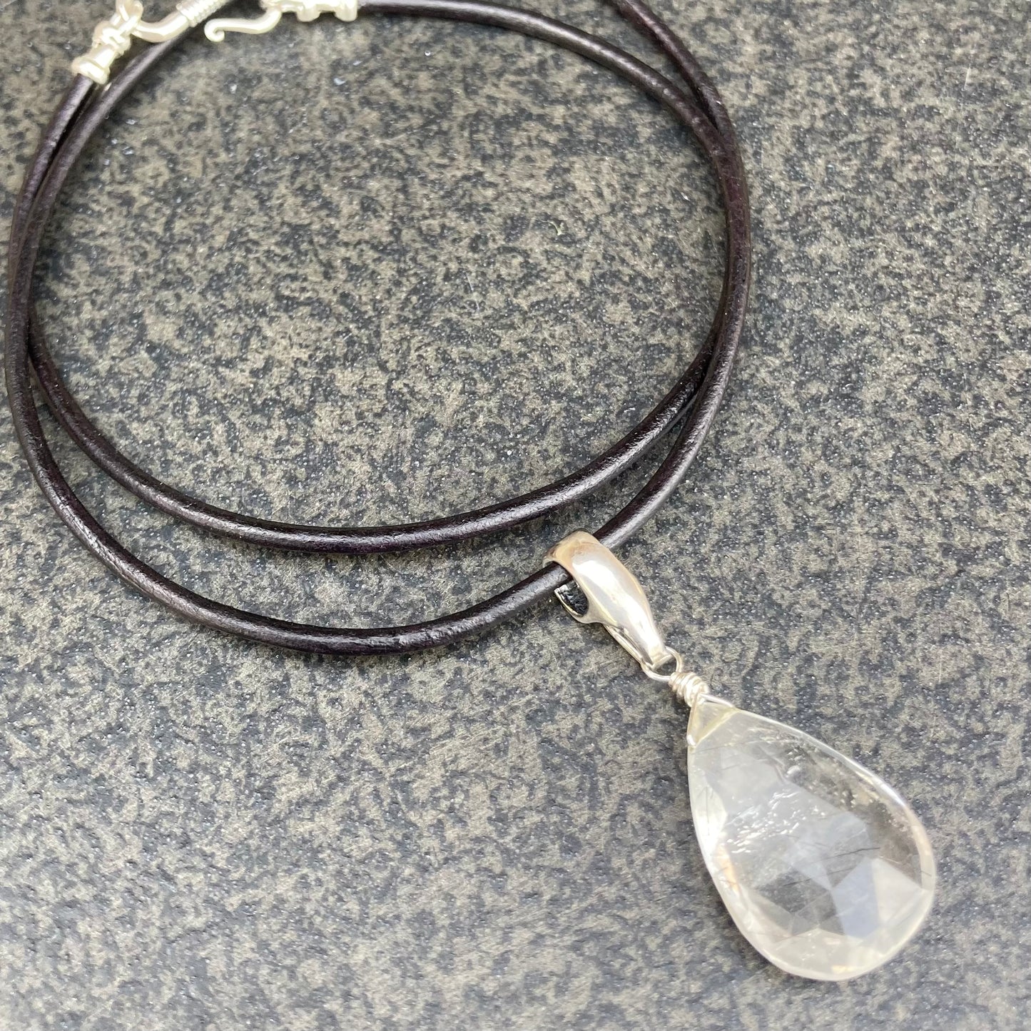 Black Rutilated Crystal Quartz & Sterling Silver Leather Choker