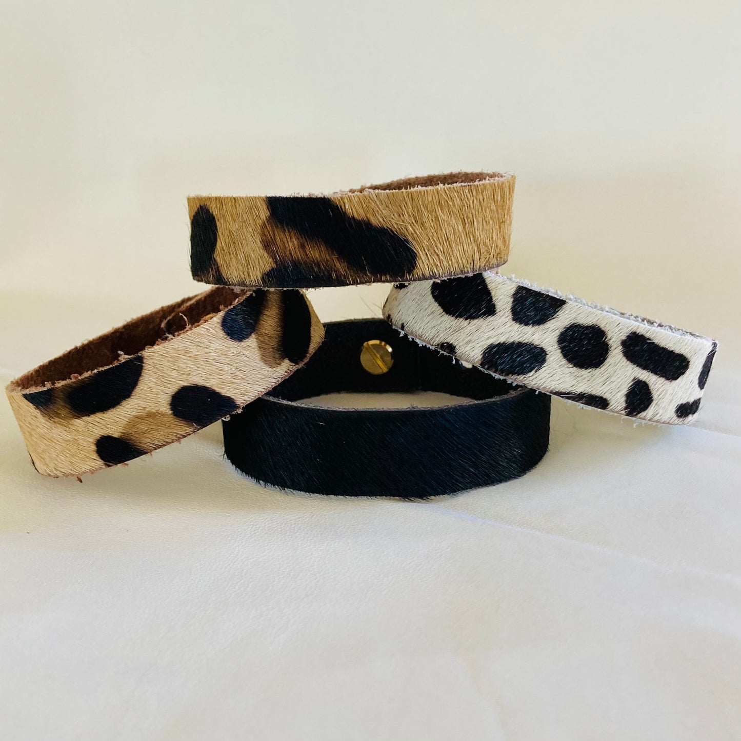 Leopard Hair on Hide Leather Cuff 16mm