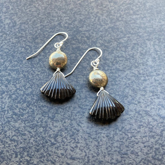 Black Onyx, Pyrite & Sterling Silver Earrings